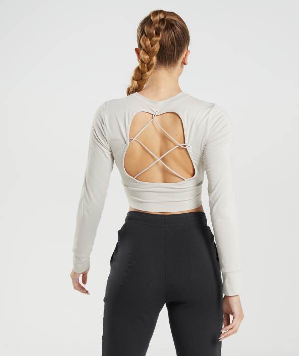 Damske Crop Top Gymshark Pause Open Back Long Sleeve Siva | XD4152709